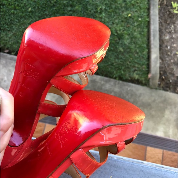 Authentic Christian Louboutin Fernando 120mm Strappy Patent Orange Heels EU37 - Picture 4 of 12